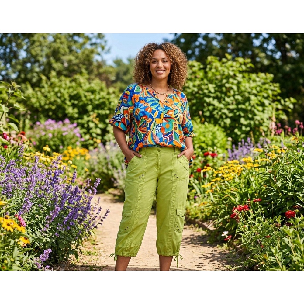 Style & Co Cargo Capri Pants Womens 14 Green Utility Cropped Gorpcore Summer